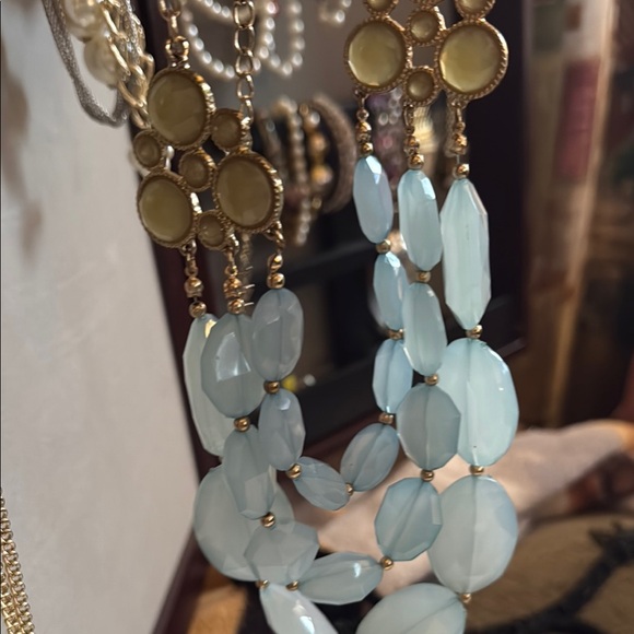 Blue and Gold Multi-Strand Necklace with Beads - Picture 3 of 4